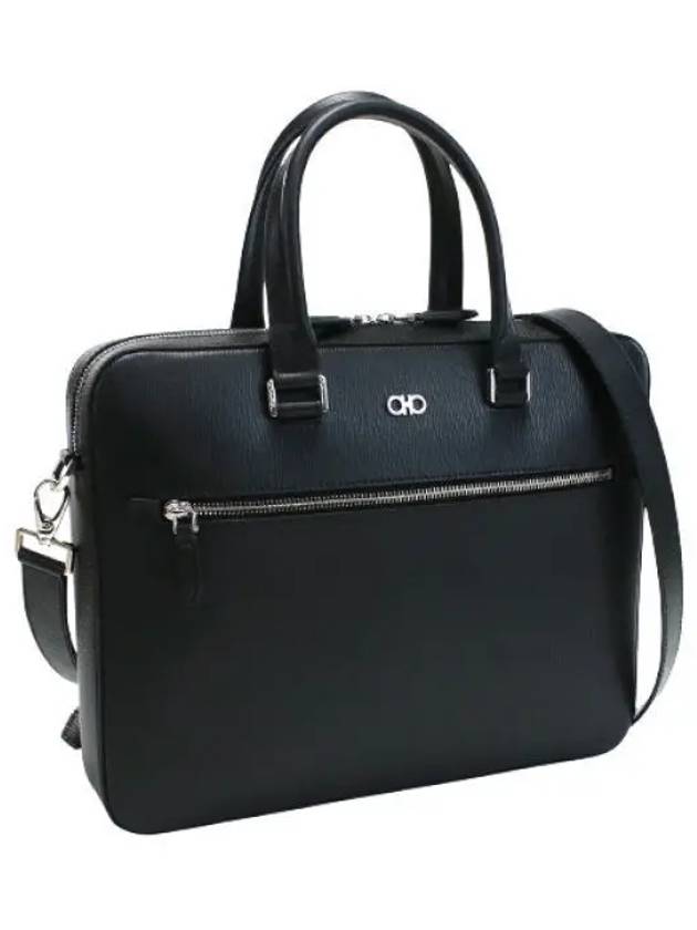 Gancini Business Leather Briefcase Black - SALVATORE FERRAGAMO - BALAAN 2