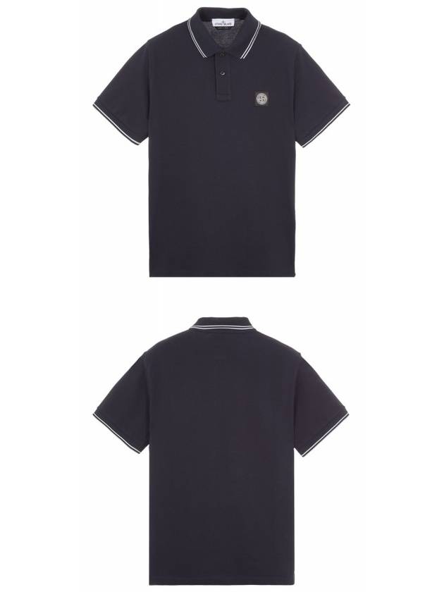 Stretch Cotton Pique Short Sleeve Polo Shirt Navy - STONE ISLAND - BALAAN 5