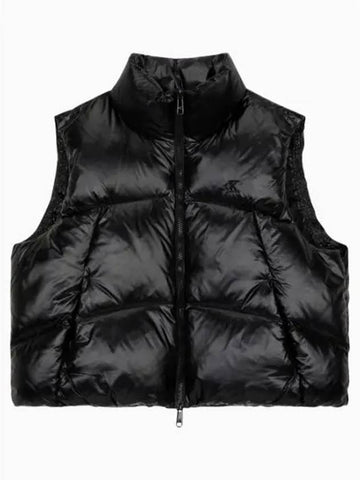 Jeans Crop Glossy Curved Quilted Down Vest Black - CALVIN KLEIN - BALAAN 1