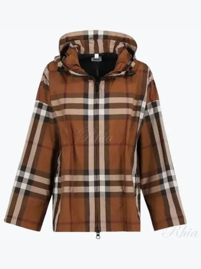 Check Hooded Jacket Dark Birch Brown - BURBERRY - BALAAN 2