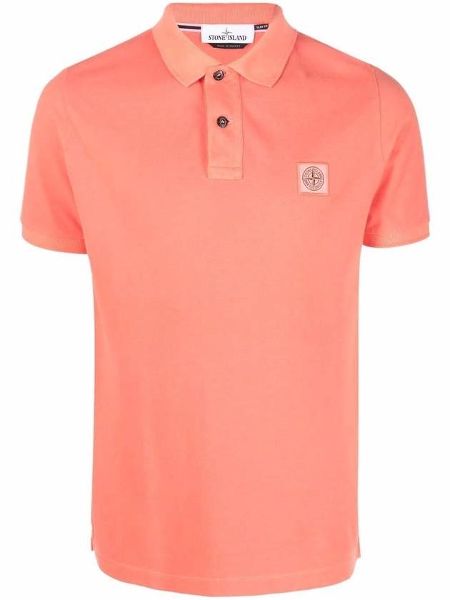 Men's Logo Patch Cotton Short Sleeve Polo Shirt Orange - STONE ISLAND - BALAAN 1