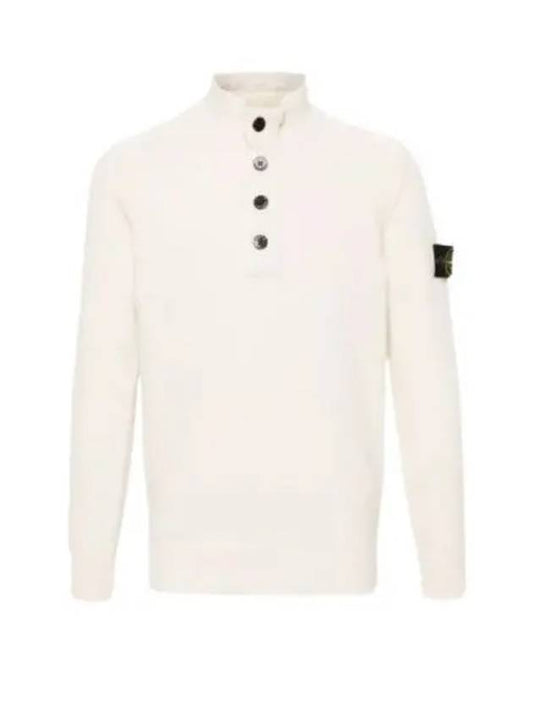 Wappen Patch Half Button Lambswool Knit Top Natural - STONE ISLAND - BALAAN 2