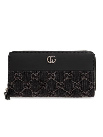 GG Marmont Logo Black Leather Cima Two-Tone Long Wallet Black - GUCCI - BALAAN 1