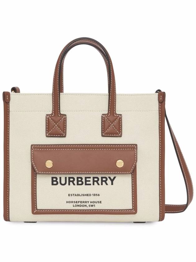 Mini Two-Tone Canvas and Leather Freya Tote Bag Natural Tan - BURBERRY - BALAAN 2