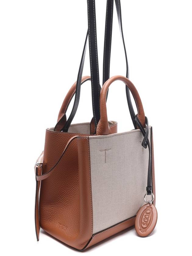 Double Up Leather Canvas Small Tote Bag Brown - TOD'S - BALAAN 4