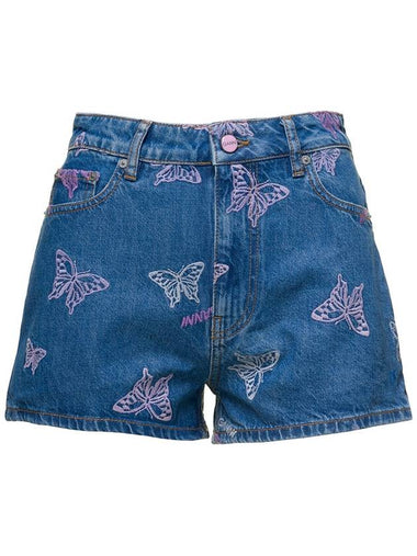 Embroidery Denim High Waisted Shorts Blue - GANNI - BALAAN 1