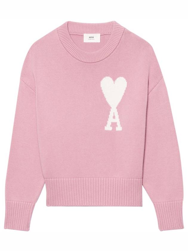Big Heart Logo Wool Knit Top Pink - AMI - BALAAN.