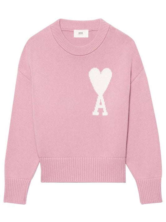 Big Heart Logo Knit Top Pink - AMI - BALAAN 2