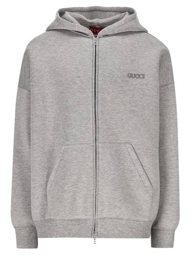 Embroidered Logo Zip-Up Hoodie Grey - GUCCI - BALAAN 1