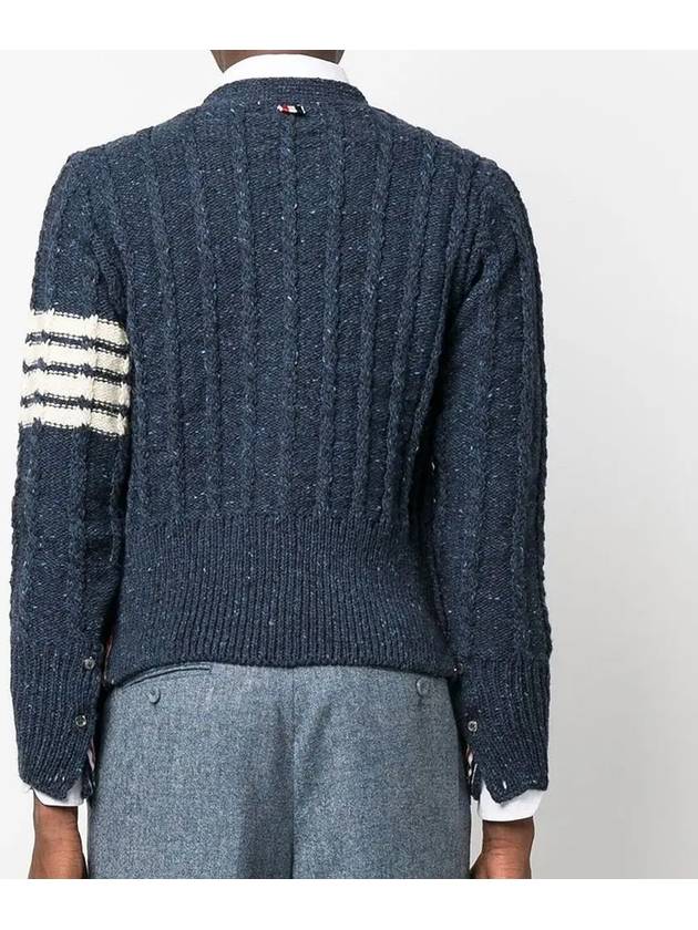 Donegal Twist Cable 4 Bar Classic V Neck Cardigan Blue - THOM BROWNE - BALAAN 3