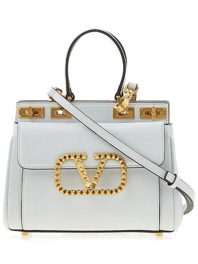 Small Rockstud Calfskin Alcove Tote Bag White - VALENTINO - BALAAN 2