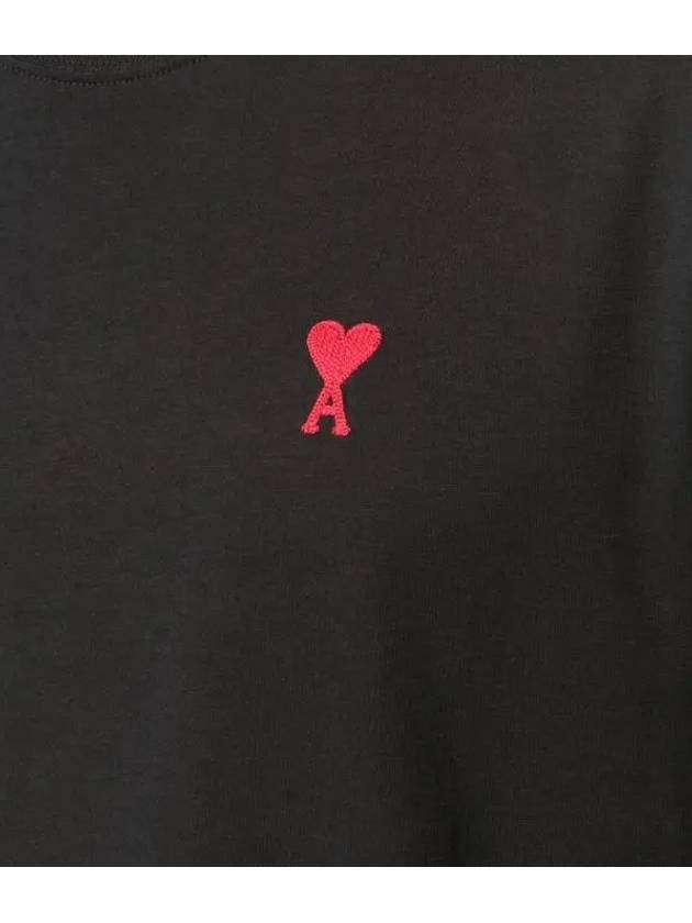 Mini Heart Embroidered Logo Short Sleeve T-Shirt Black - AMI - BALAAN 7