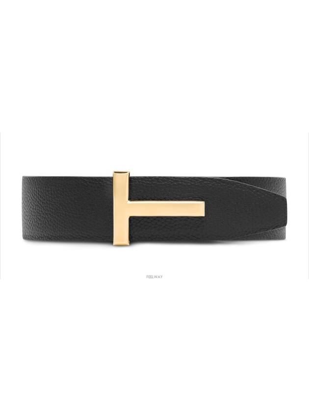 Gold Soft Grain Leather T Icon Belt Brown Black - TOM FORD - BALAAN 2