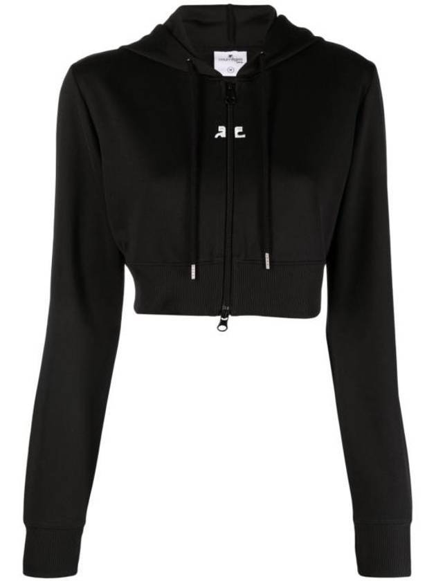 Women's Crop Interlock Hooded Zip-up Black - COURREGES - BALAAN 1