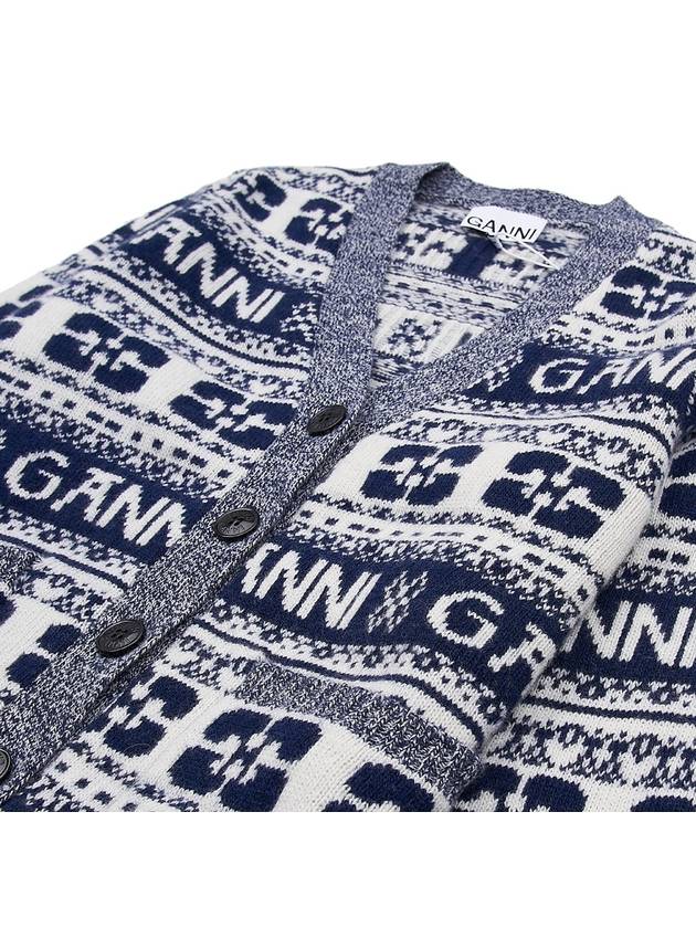 logo wool mix jacquard cardigan blue - GANNI - BALAAN 7