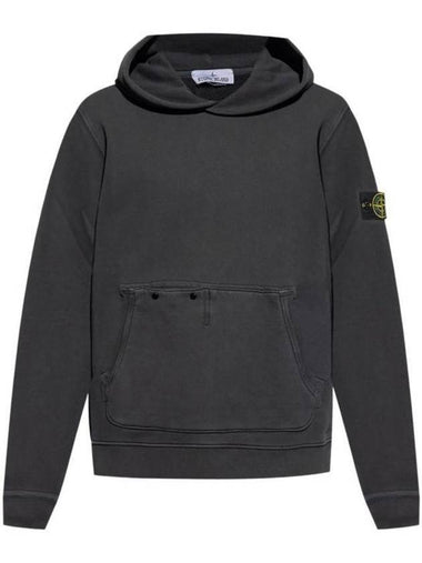 Old Effect Cotton Diagonal Fleece Hoodie Black - STONE ISLAND - BALAAN 1