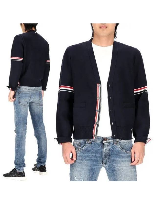 Milano Stitch Sprite Armband Cotton V-neck Cardigan Navy - THOM BROWNE - BALAAN 2