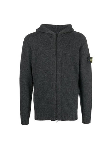 Wappen Patch Lambswool Knit Hooded Zip Up Charcoal - STONE ISLAND - BALAAN 1