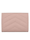 Monogram Quilted Mini Half Wallet Pale Pink - SAINT LAURENT - BALAAN 3