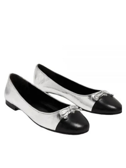 Metallic Effect Leather Cap Toe Ballet Flat Silver - TORY BURCH - BALAAN 2