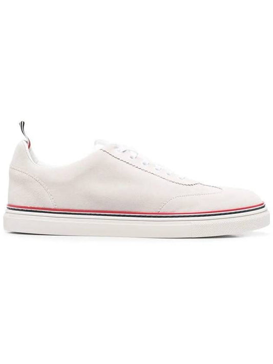 Men's 3 Bar Suede Low Top Sneakers White - THOM BROWNE - BALAAN 2