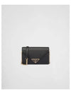 Triangle Logo Saffiano Leather Chain Flap Cross Bag Black - PRADA - BALAAN 2