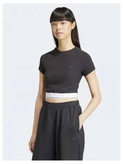 Tape Waistband Cropped Short Sleeve T-Shirt Black - ADIDAS - BALAAN 2