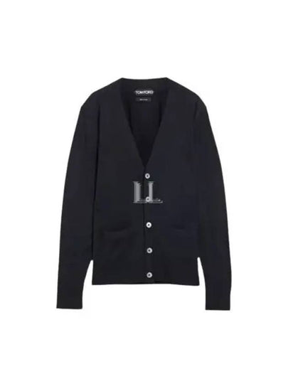 V-Neck Wool Cardigan Navy - TOM FORD - BALAAN 2