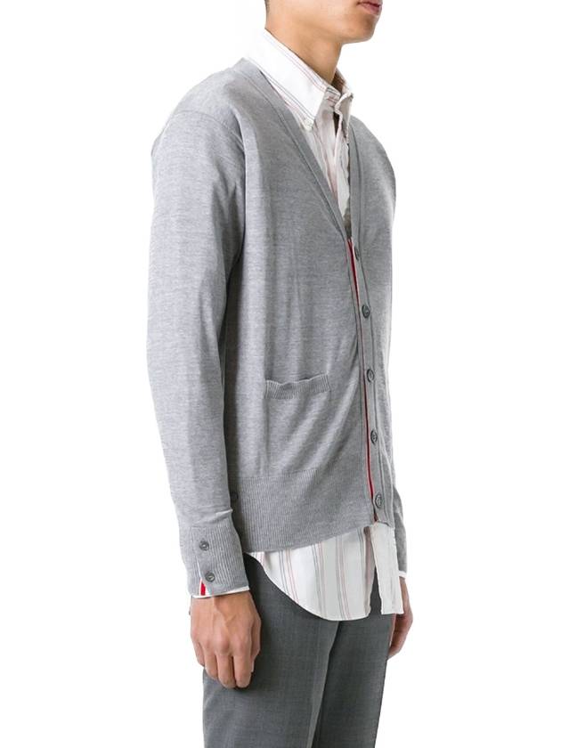 Men's Sustainable Classic Diagonal Wool Cardigan Pale Grey - THOM BROWNE - BALAAN 3