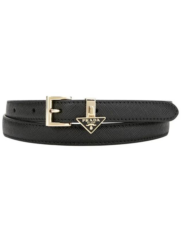 Triangular Logo Charm Saffiano Leather Belt Black - PRADA - BALAAN 2