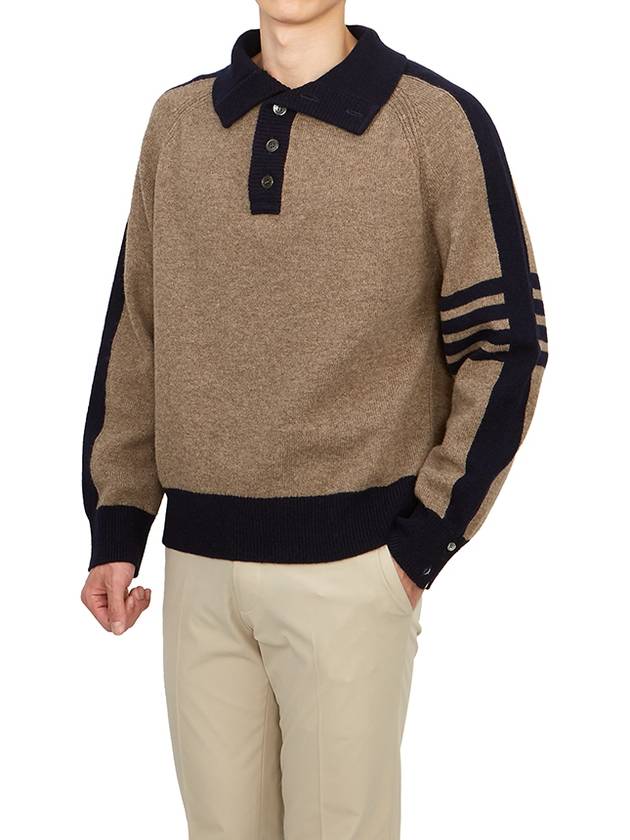 4-Bar Wool Polo Knit Top Navy Brown - THOM BROWNE - BALAAN 5