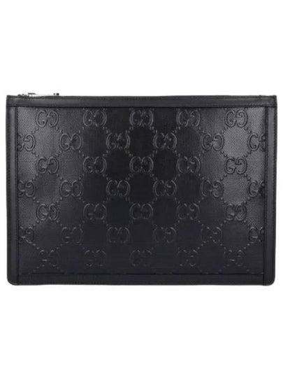 GG Emboss Leather Clutch Bag Black - GUCCI - BALAAN 2