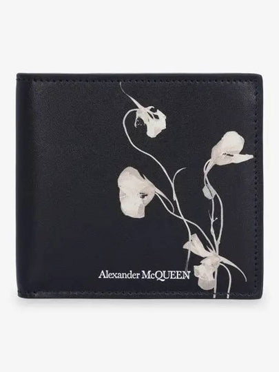 Floral Logo Half Wallet Black - ALEXANDER MCQUEEN - BALAAN 2