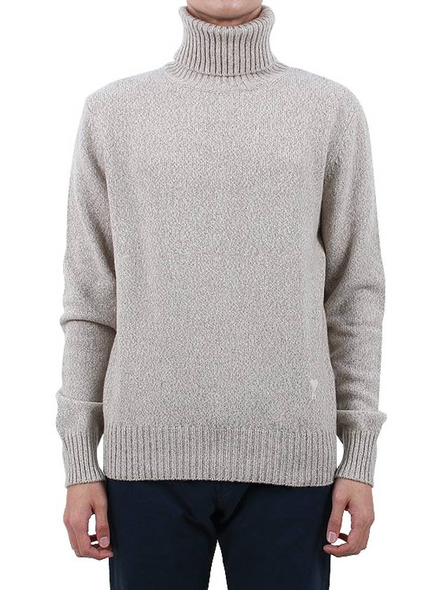 Heart Logo Cashmere Turtleneck Beige - AMI - BALAAN 3