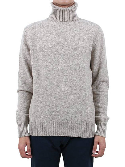 Heart Logo Cashmere Turtleneck Beige - AMI - BALAAN 2