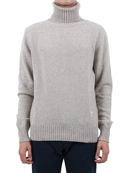 Heart Logo Cashmere Turtleneck Beige - AMI - BALAAN 2