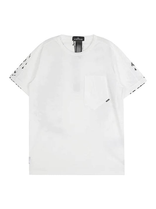 Men's Shadow Project Back Printing Pocket Short Sleeve T-Shirt White - STONE ISLAND - BALAAN.
