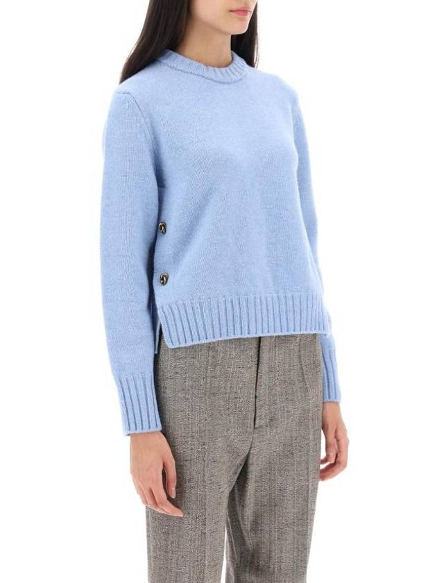 Metal Note Button Wool Knit Top Blue - BOTTEGA VENETA - BALAAN 3