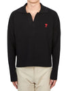 Small Heart Long Sleeve Polo Shirt Black - AMI - BALAAN 2