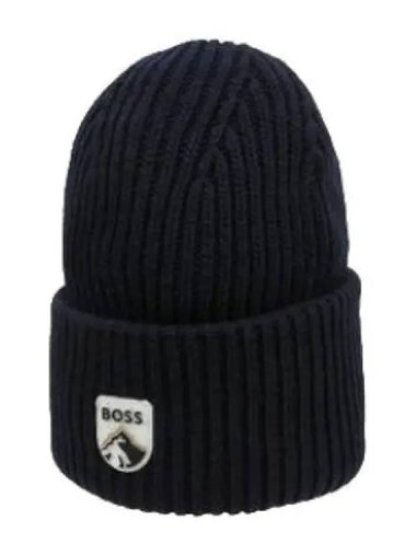 Boss Mountain logo badge chunky knit beanie - HUGO BOSS - BALAAN 1