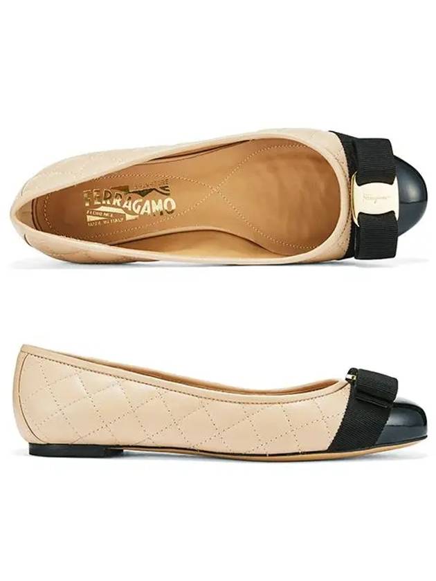 Varina Quilting Leather Ballet Flat New Bisque - SALVATORE FERRAGAMO - BALAAN 3