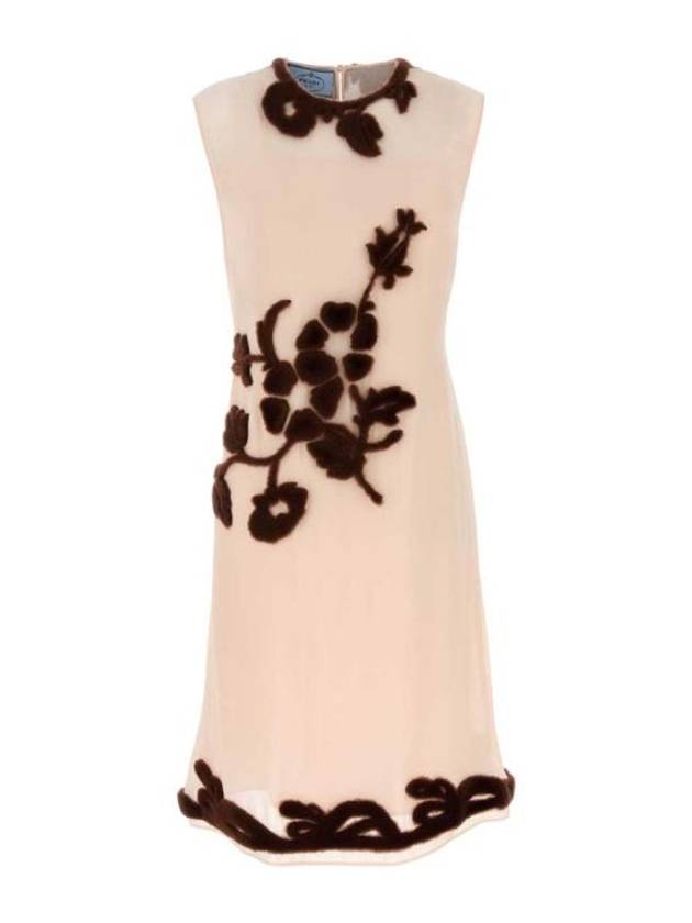 Embroidered Georgette Midi Dress Cocoa Brown - PRADA - BALAAN 1