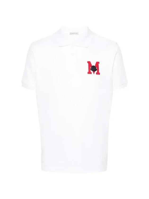 Embroidered Monogram Short Sleeve Polo Shirt Optical White - MONCLER - BALAAN 1