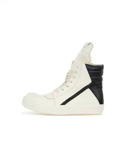 MEN GEOBASKET Leather Zipper Sneakers Cream 270624 - RICK OWENS - BALAAN 1