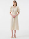 Women's Lucia V-neck puff half-sleeve belted midi dress ivory - AME - BALAAN 3