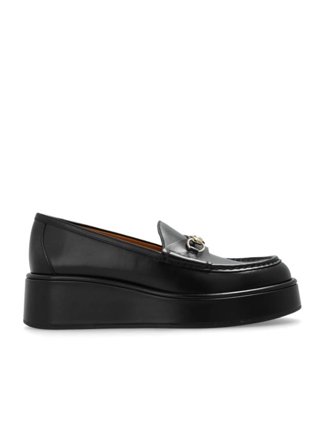 Women's Horsebit Wedge Leather Loafer Black - GUCCI - BALAAN 2