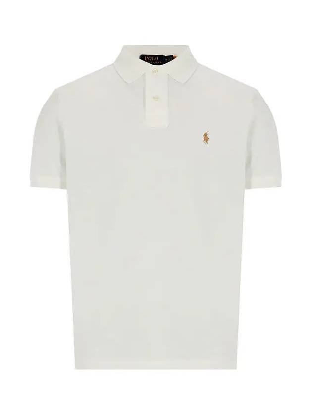 Embroidered Brown Pony Slim Fit Polo Shirt White - POLO RALPH LAUREN - BALAAN 3