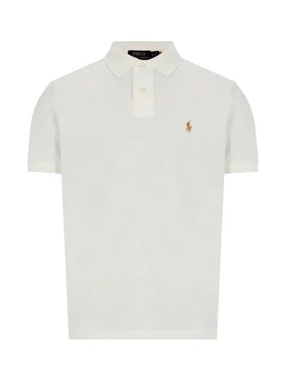 Embroidered Brown Pony Slim Fit Polo Shirt White - POLO RALPH LAUREN - BALAAN 2