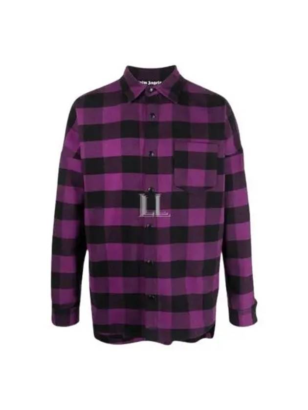 Logo Print Check Long Sleeve Shirt Purple - PALM ANGELS - BALAAN 2