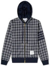 Men's Micro Check Jacquard Zip Up Hoodie Navy - THOM BROWNE - BALAAN 2